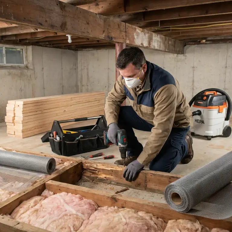 Professional repairing property damage associated with wildlife activity
