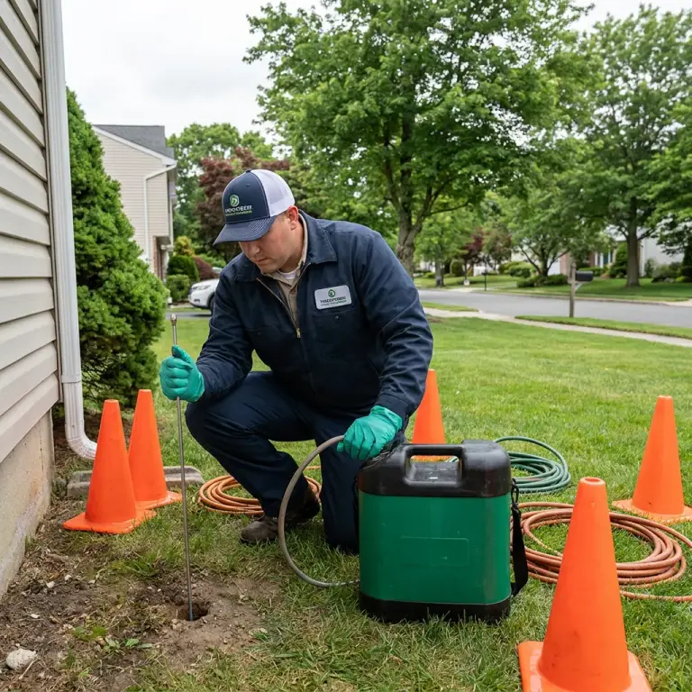 Professional termite control treatment in a residential property