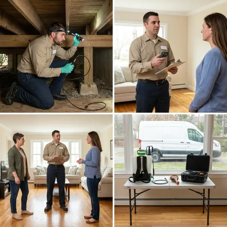 Pest inspection being performed in a clean residential setting