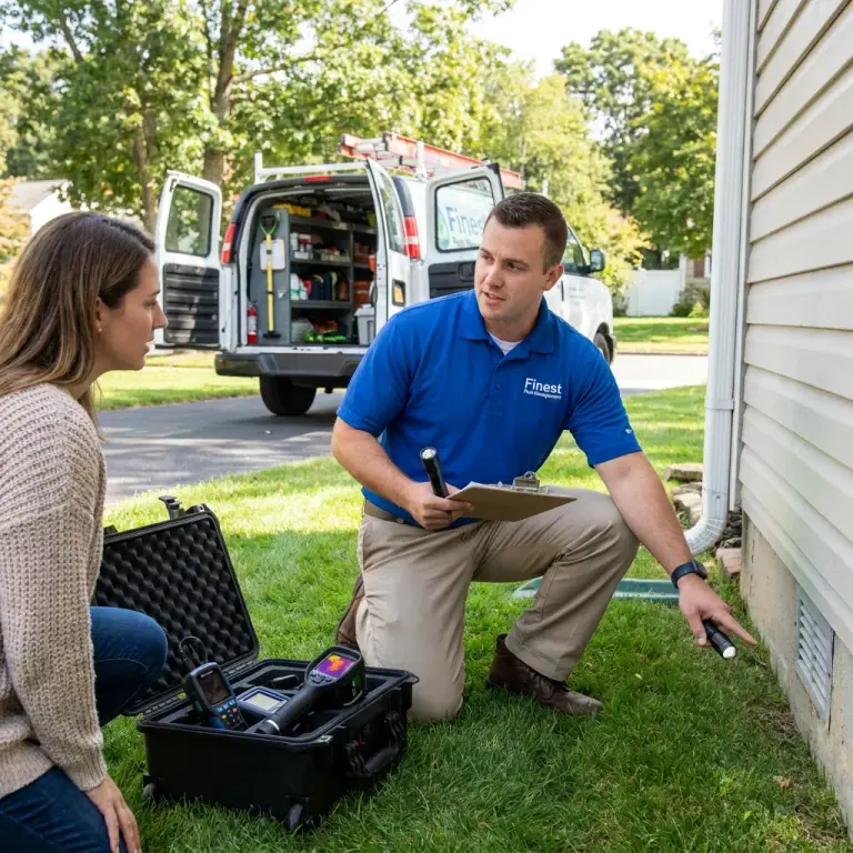 Pest control professional preparing an estimate for a property